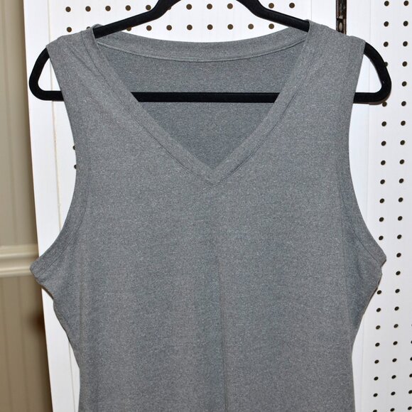 Plus Size XXL Heather Gray V-Neck Sleeveless Round Curved Hem Lounge Dress - Picture 2 of 9